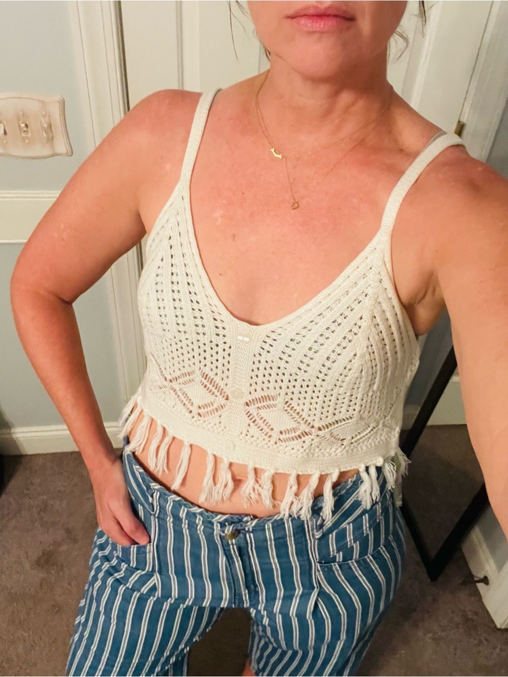 Crochet Fringe Crop Top - White